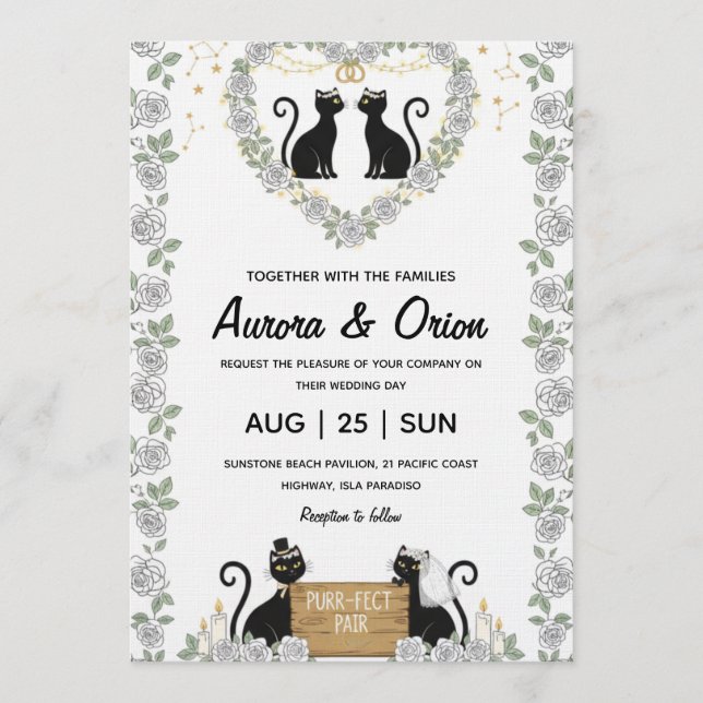 Invitation de mariage élégante pour chat noir (Devant)