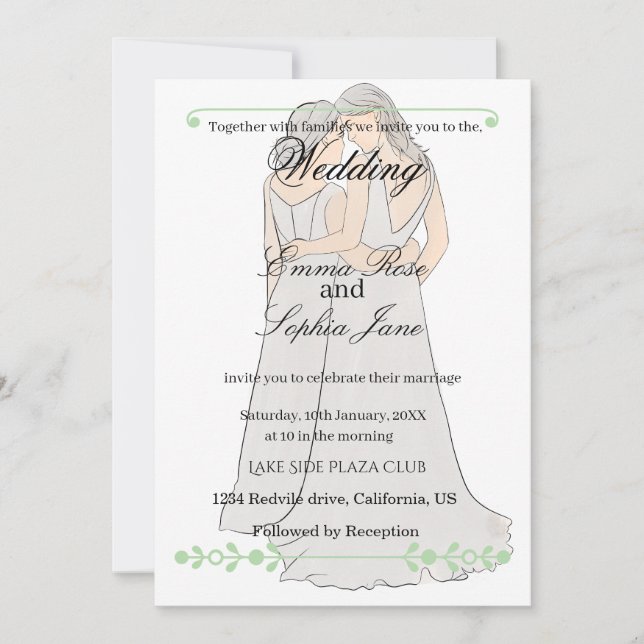 Invitation de mariage élégante pour deux mariées (Devant)