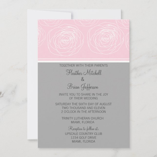 Invitation de mariage élégante pour Roses ravissan (Devant)