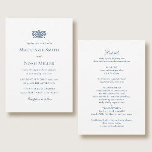 Invitation de mariage élégante recto-verso Bleu