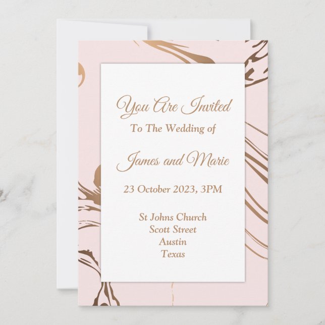 Invitation de mariage élégante, rose, blanc, marbr (Devant)