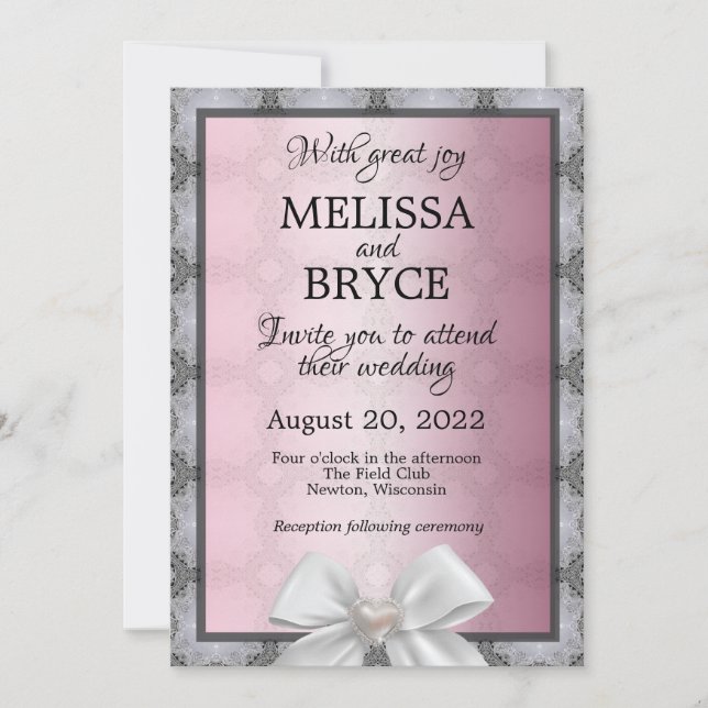 Invitation de mariage élégante rose et grise (Devant)