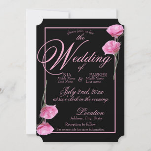 Invitation de mariage élégante - rose et noir flor