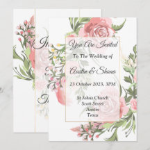 Invitation de mariage élégante, rose, floral, vina