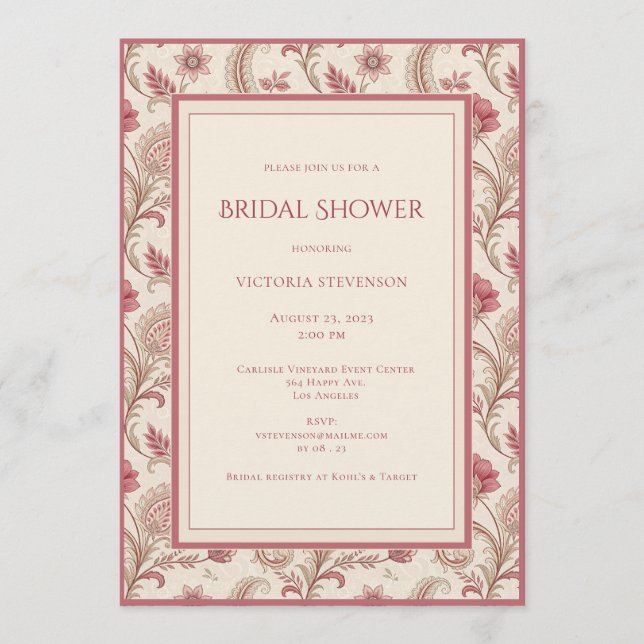 Invitation de mariage élégante rose florale (Devant)