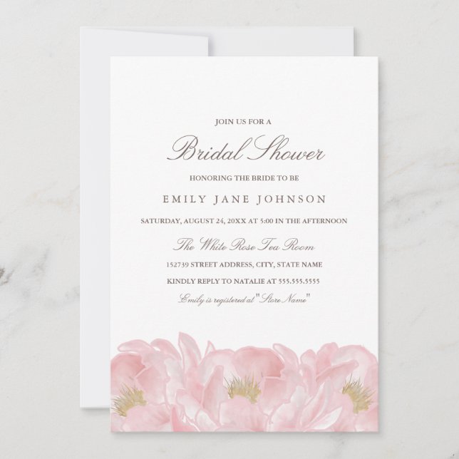 Invitation de mariage élégante rose pivoine (Devant)