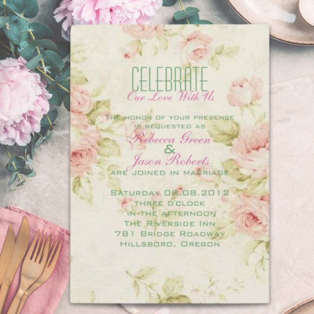 Invitation de mariage élégante rose rose florale v (elegant Pink rose Floral vintage wedding invite)