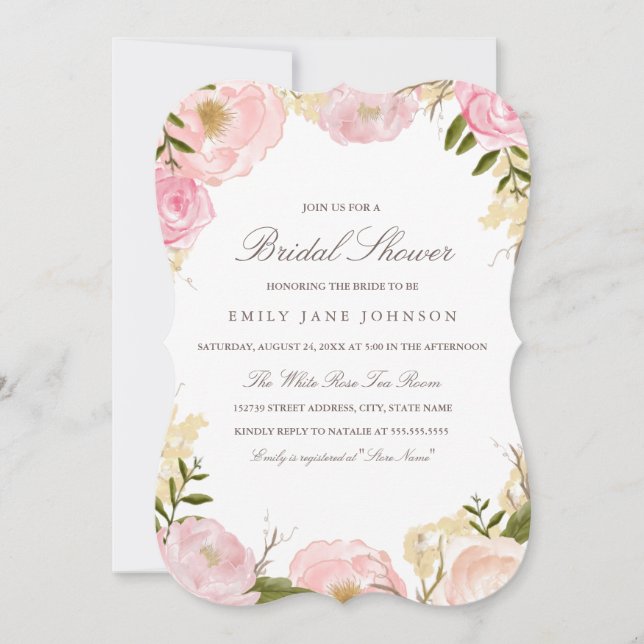 Invitation de mariage élégante rose rose pour une  (Devant)