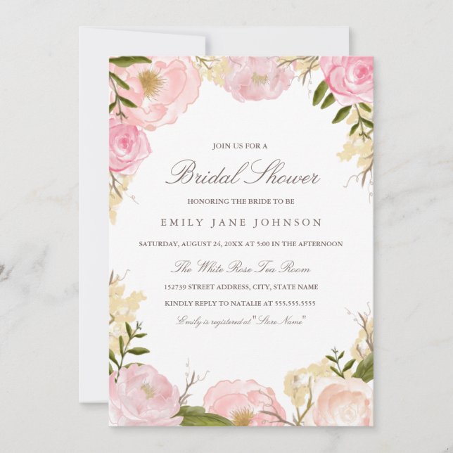 Invitation de mariage élégante rose rose pour une  (Devant)