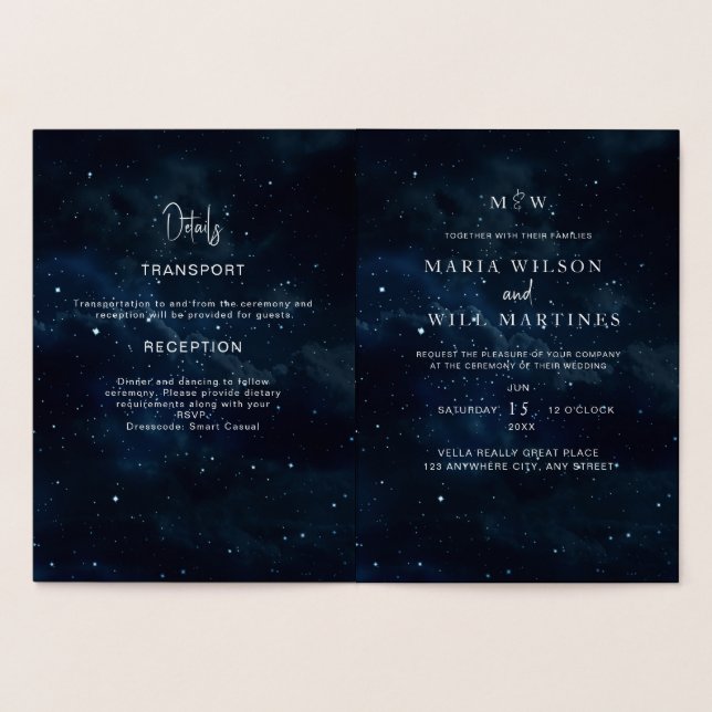 Invitation de mariage élégante sous les étoiles Mo (Intérieur)
