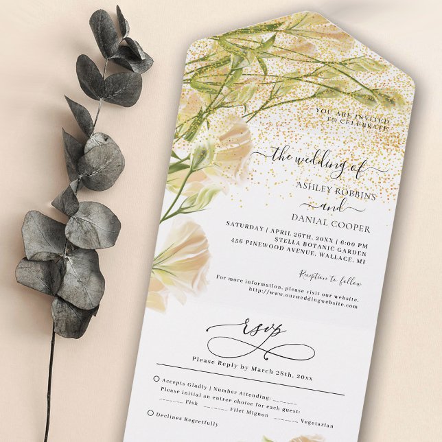 Invitation de mariage élégante tout en un Fleurs b (Créateur téléchargé)