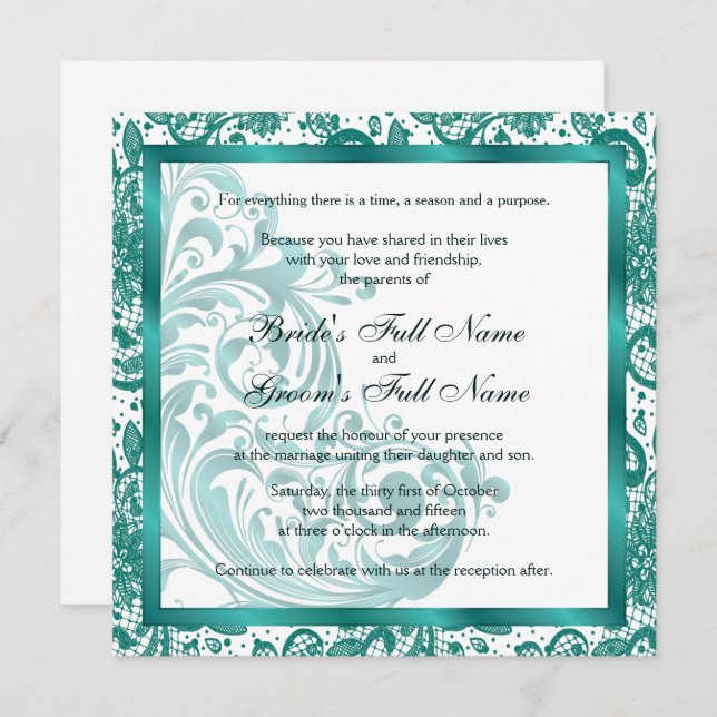 Invitation de mariage élégante - Turquoise (Devant / Derrière)