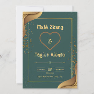 Invitation De Mariage Élégante Vert Et Or