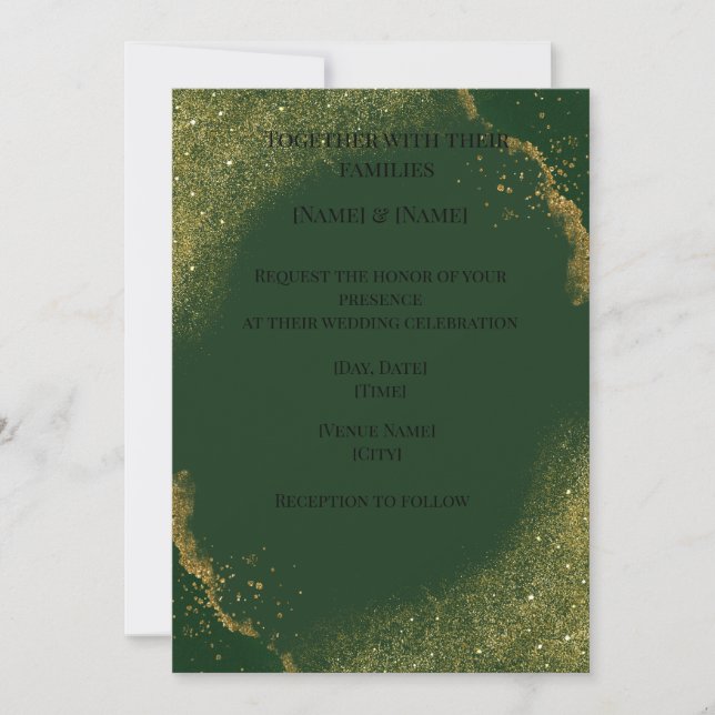 Invitation de mariage élégante verte avec éclats d (Devant)