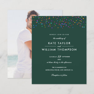 Invitation de mariage émeraude Confetti Arc-en-cie