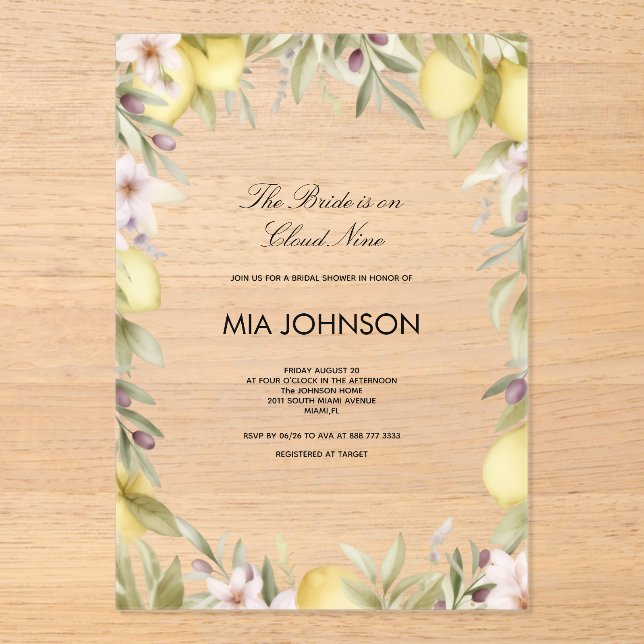 Invitation de mariage en acrylic citron (Recto)