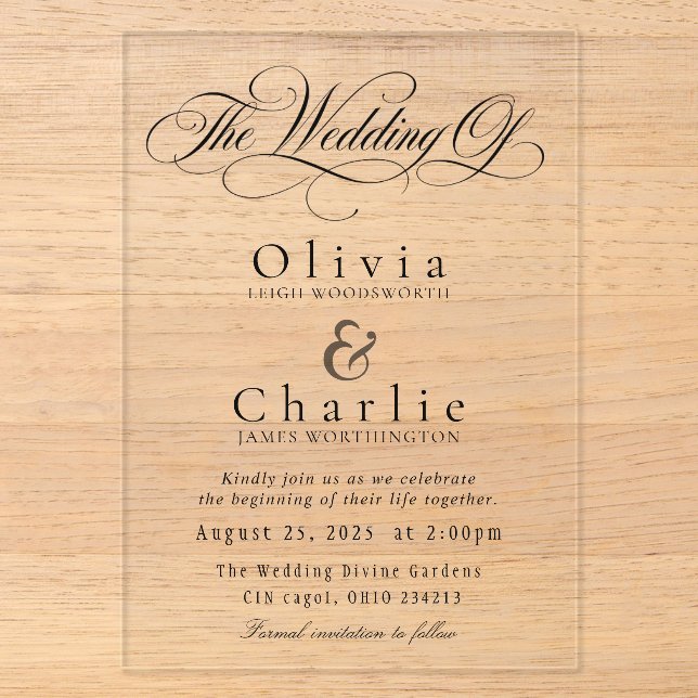 Invitation de mariage en acrylique à l'écriture él (Recto)