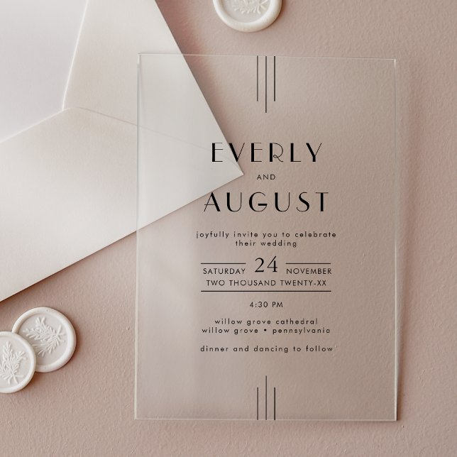 Invitation de mariage en acrylique Art Déco modern (EVERLY Modern Art Deco Acrylic Wedding Invitation)