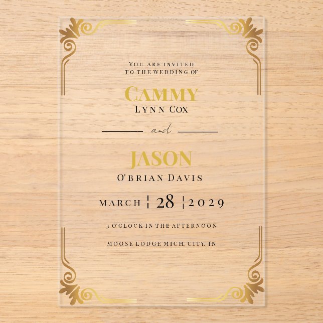 Invitation de mariage en acrylique avec cadre en c (Recto)