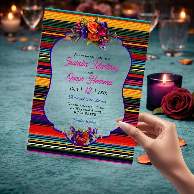 Invitation de mariage en acrylique avec fleurs mex (Créateur téléchargé)