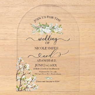 Invitation de mariage en acrylique avec verdure et