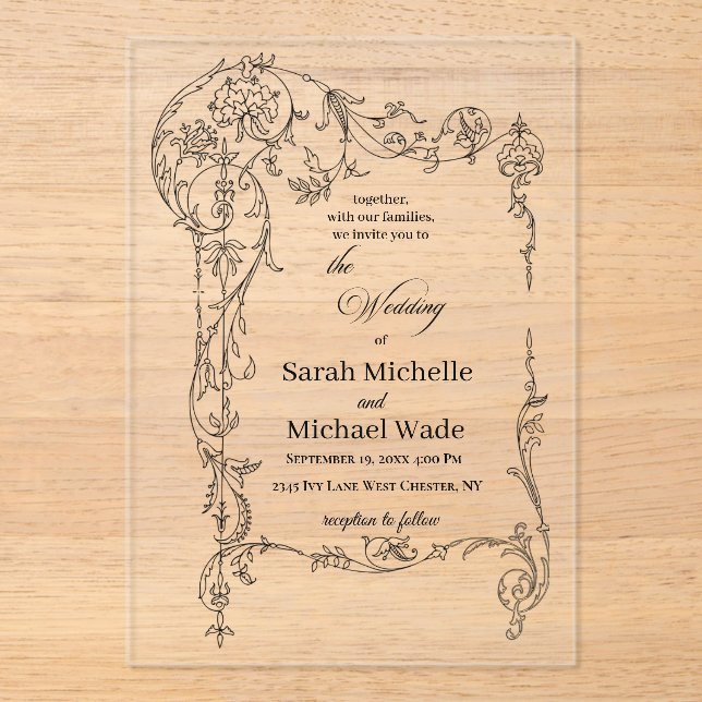 Invitation de mariage en acrylique calligraphiée a (Recto)
