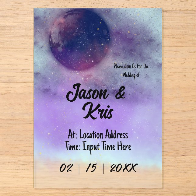 Invitation de mariage en acrylique céleste (Recto)