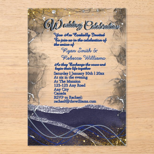 Invitation de mariage en acrylique claire argent o (Recto)