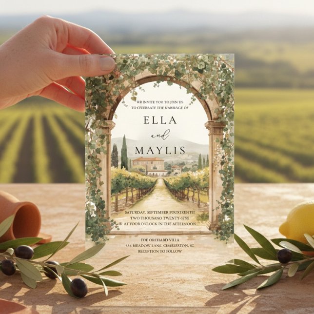 Invitation de mariage en acrylique de vignoble tos (Créateur téléchargé)