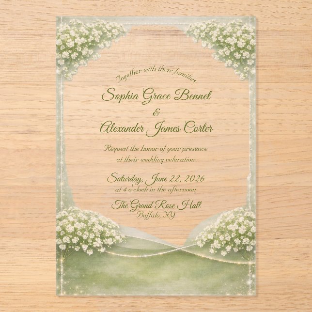 Invitation de mariage en acrylique élégant vert do (Recto)