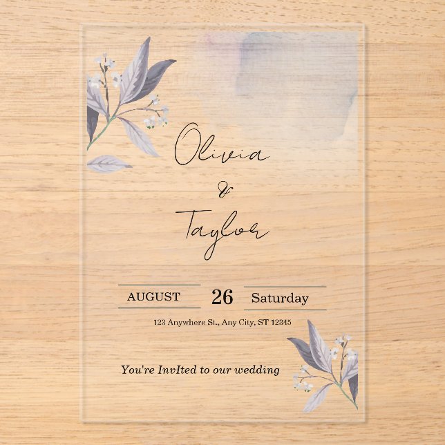 Invitation de mariage en acrylique élégante et bot (Recto)