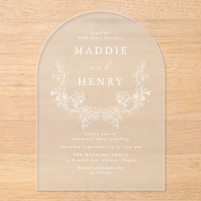 Invitation de mariage en acrylique florale blanche (Recto)