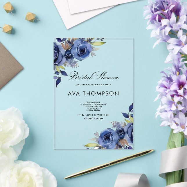 Invitation de mariage en acrylique florale bleu ma (Insitu (Mariage))