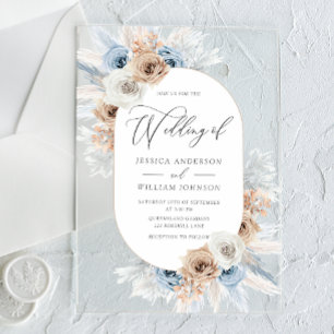 Invitation de mariage en acrylique florale bleue b