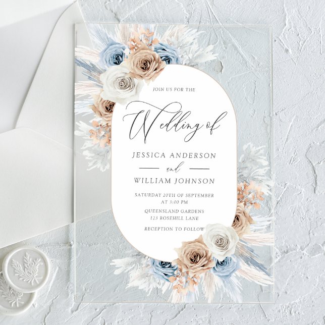 Invitation de mariage en acrylique florale bleue b (Créateur téléchargé)