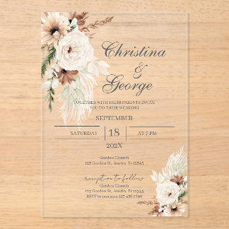 Invitation de mariage en acrylique florale boho