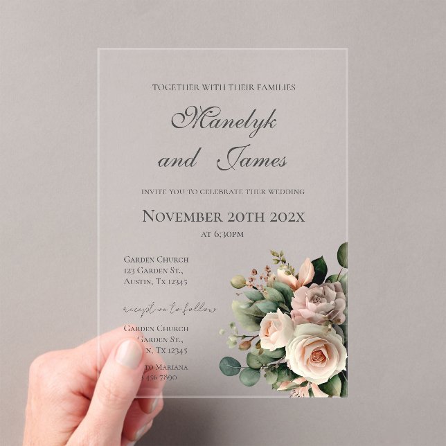 Invitation de mariage en acrylique florale élégant (In situ (ordinateur de poche))