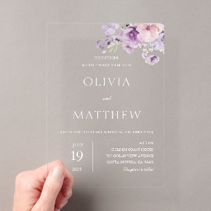 Invitation de mariage en acrylique florale lavande