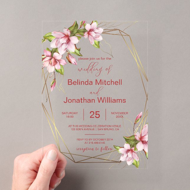 Invitation de mariage en acrylique florale Magnoli (In situ (ordinateur de poche))