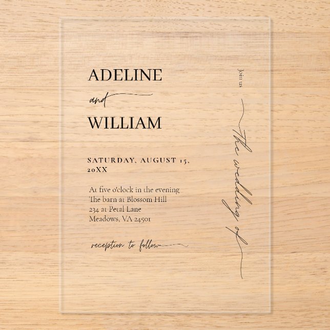 Invitation de mariage en acrylique moderne élégant (Recto)