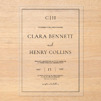 Invitation de mariage en acrylique noir et blanc m