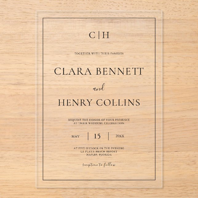 Invitation de mariage en acrylique noir et blanc m (Recto)