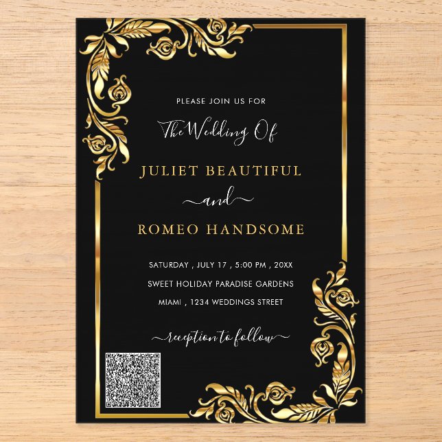 Invitation de mariage en acrylique or noir avec co (Recto)