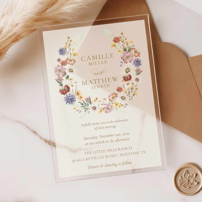Invitation de mariage en acrylique pour jardin de  (Wildflower Garden Acrylic Wedding Invitation)