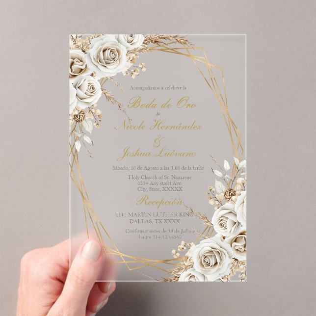 Invitation de mariage en acrylique pour noces d'or (In situ (ordinateur de poche))