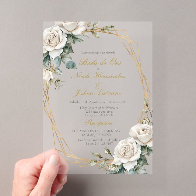 Invitation de mariage en acrylique pour noces d'or (In situ (ordinateur de poche))