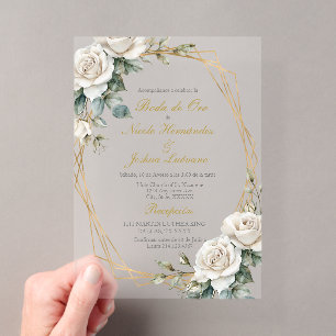 Invitation de mariage en acrylique rose blanche po