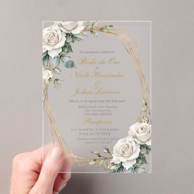 Invitation de mariage en acrylique rose blanche po (In situ (ordinateur de poche))