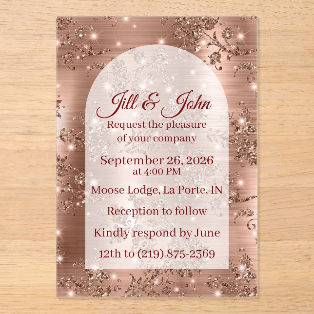 Invitation de mariage en acrylique RoseGold Arched (Recto)