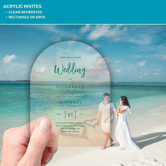 Invitation de mariage en acrylique Tropical Plage  (Créateur téléchargé)
